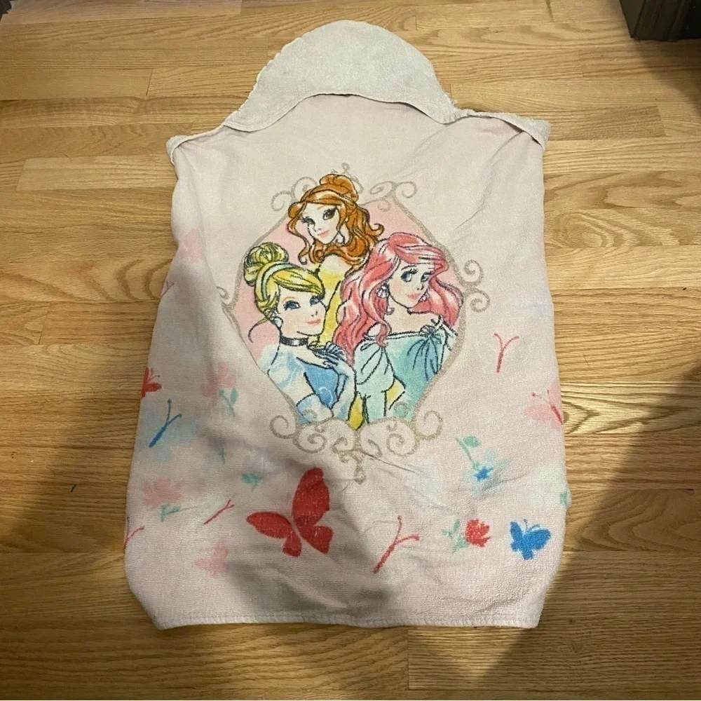 Disney Princess Hooded Bath Towel Cinderella Belle Ariel Little Mermaid Beauty